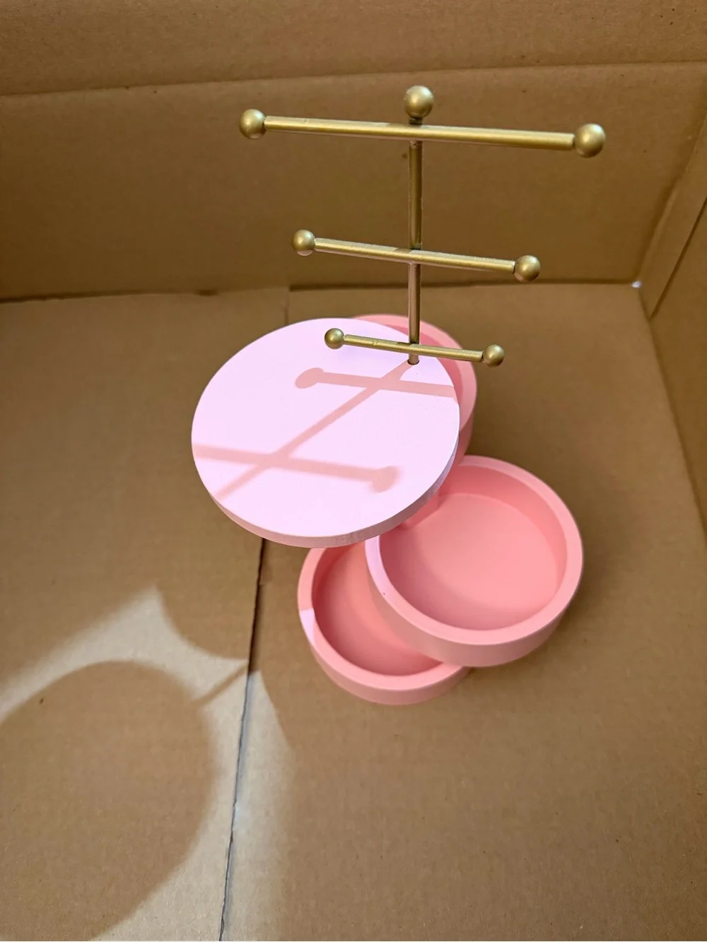Pink Jewelry Organizer Stand with Gold Metal Tree